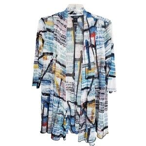 Ali Miles Mesh Artsy Abstract Print Open Front Longline Jacket Topper Size Large